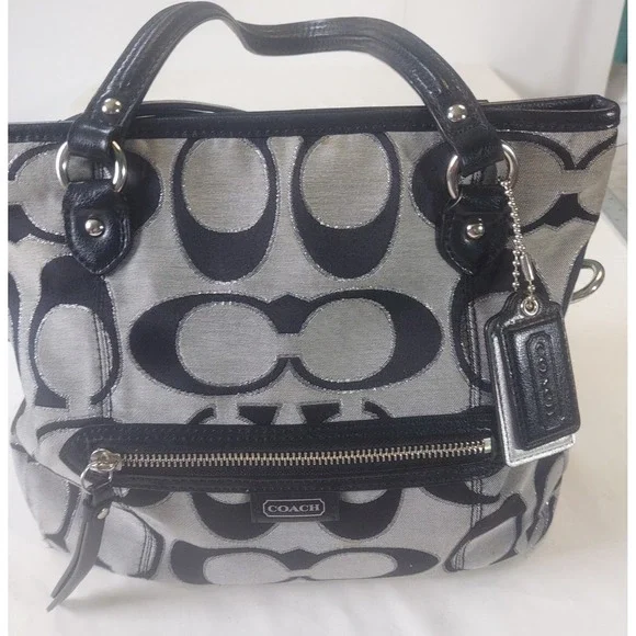 Coach Signature Taylor Tote Bag Black Silver Jacquard Leather F23940 Read! - Picture 1 of 10